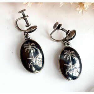 Siam Sterling Thepanom Nielloware Vintage Screw Back Earrings